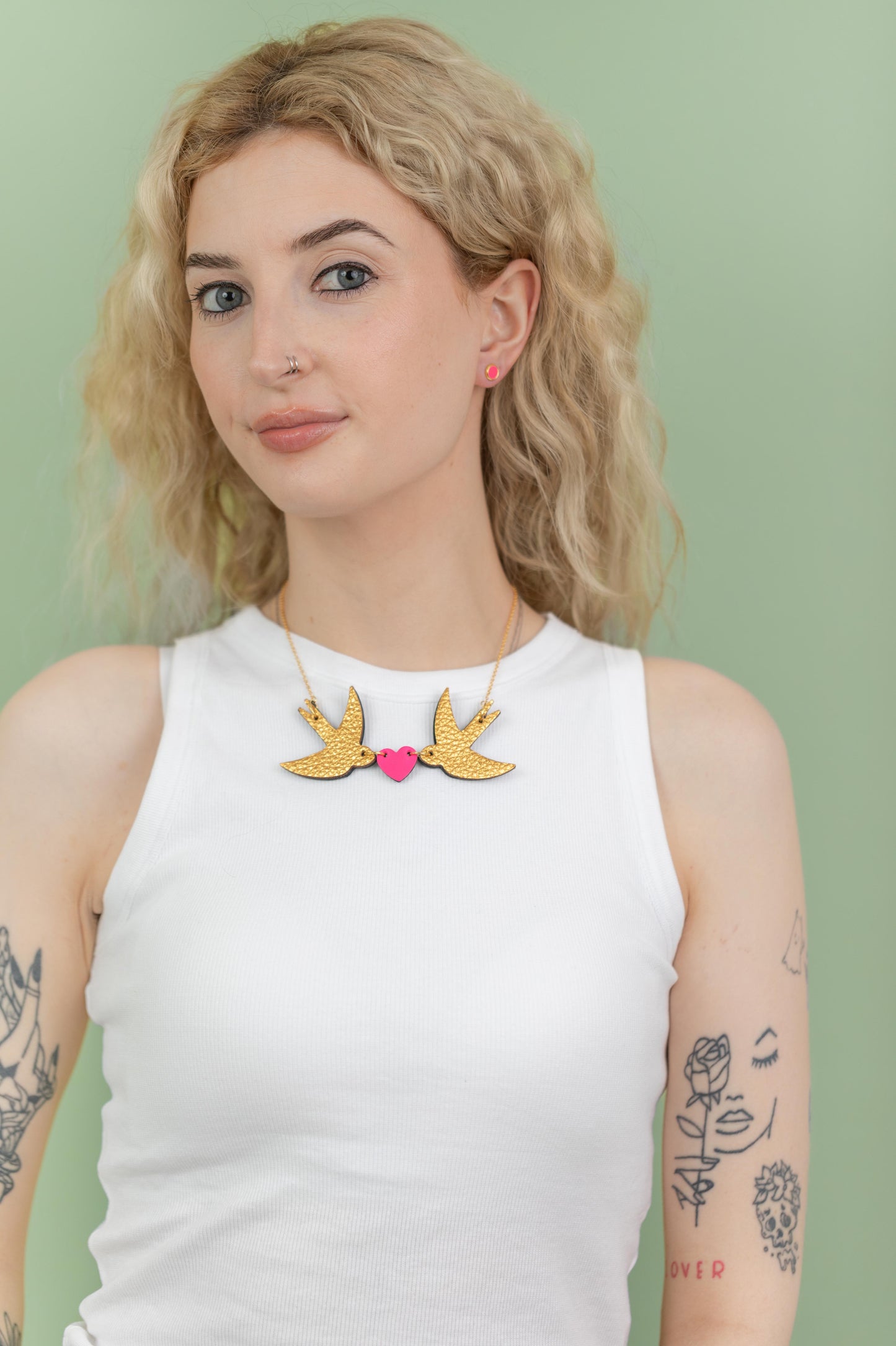 Swallow and Heart Necklace