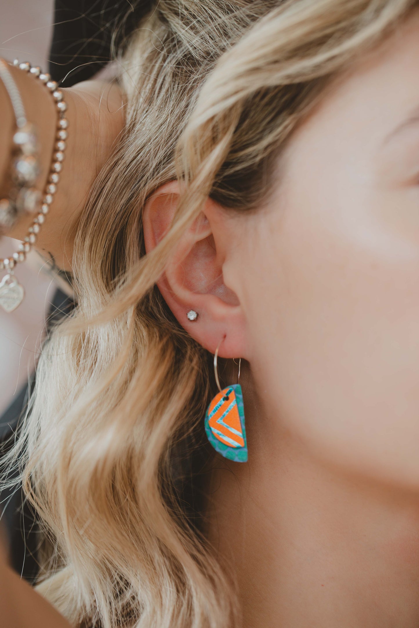 Half Moon Hoops -Gold Plated - Green and Gold
