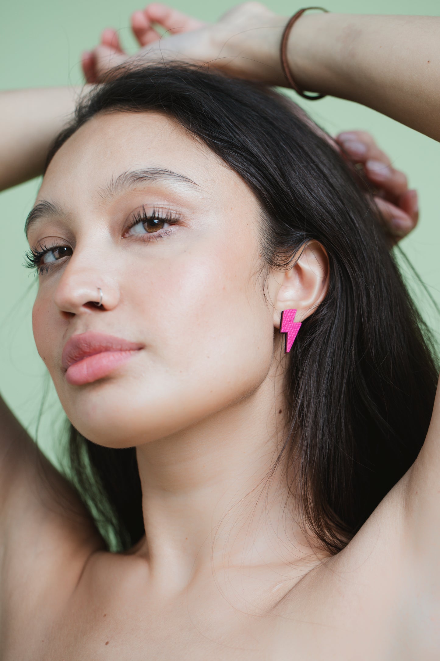 Small Lightning Bolt Studs Neon Pink