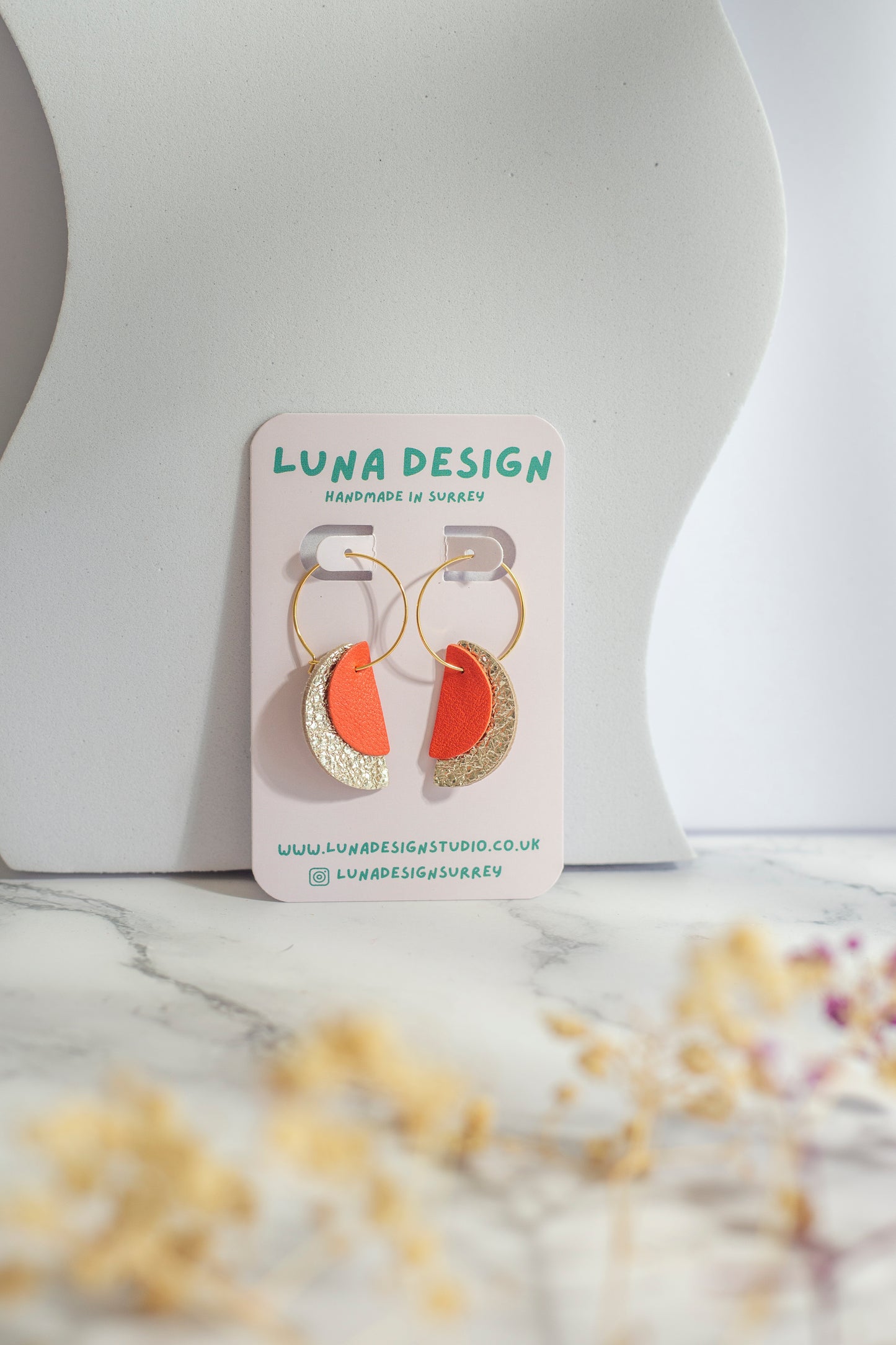 Gold Plated Half Moon Hoops - Orange and Sparkly Gold
