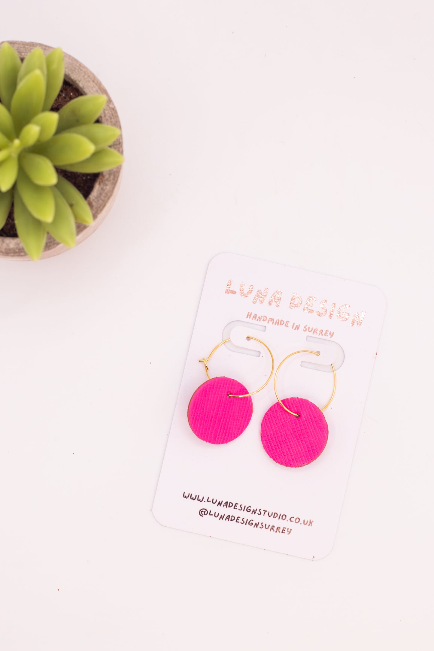 Large Circle Hoops - Gold Plated - Neon Pink