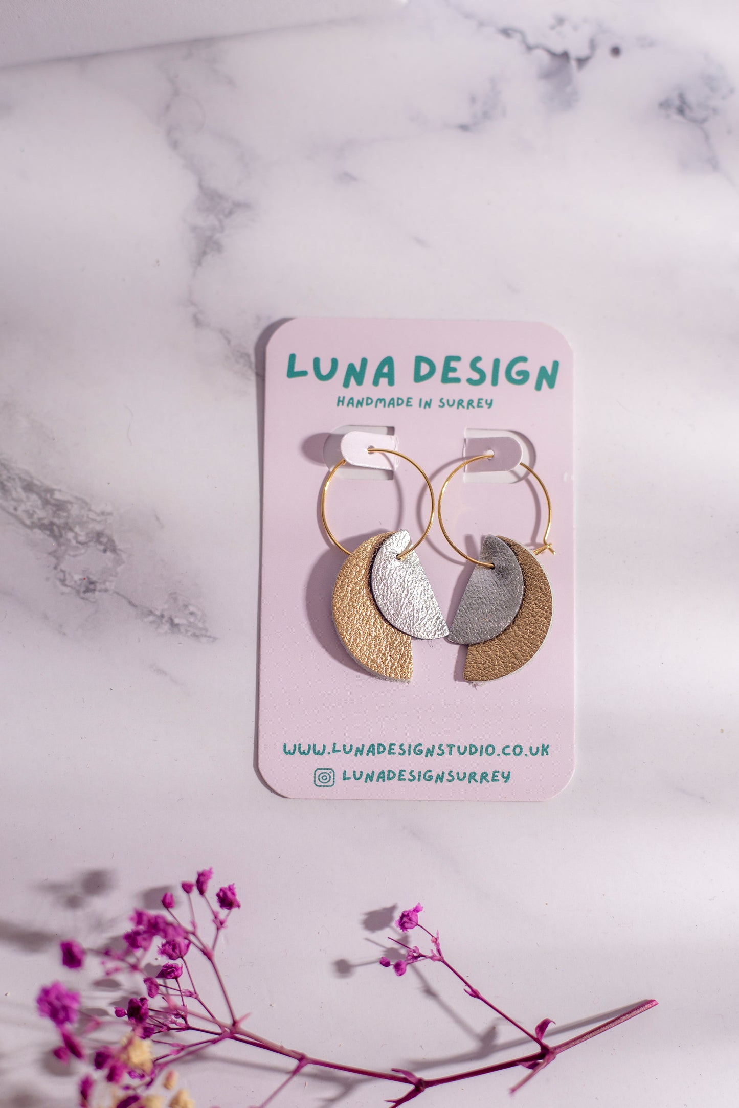 Gold Plated Half Moon Hoops - Gold and Silver