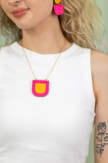 Curve Necklace Neon Yellow and Pink