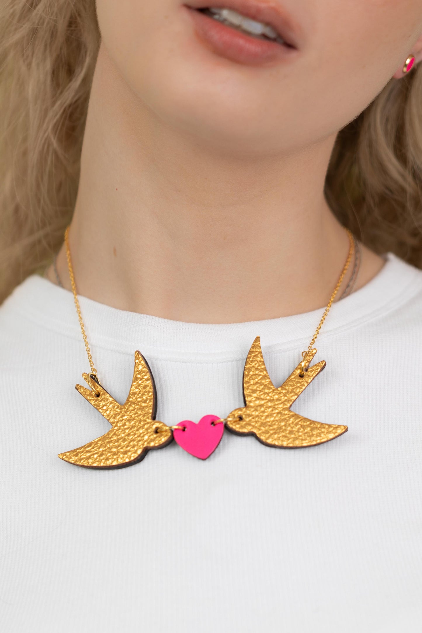 Swallow and Heart Necklace