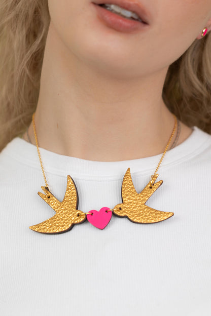 Swallow and Heart Necklace