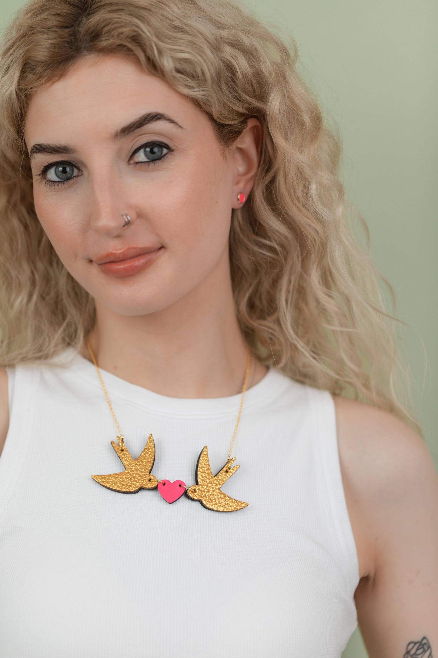 Swallow and Heart Necklace