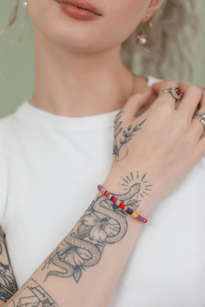 Woven Fabric Cord Bracelet Pinky Red