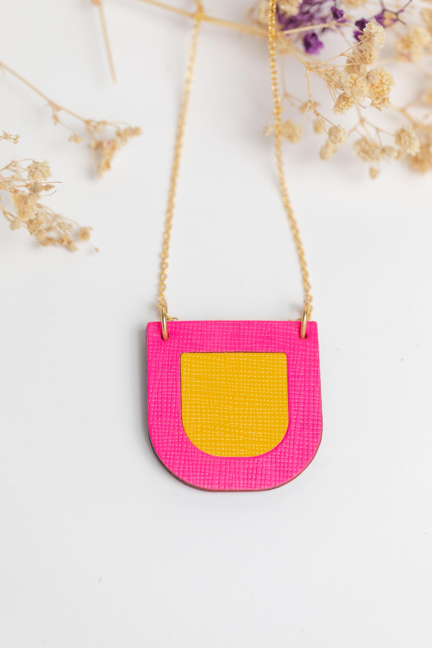 Curve Necklace Neon Pink and Yellow