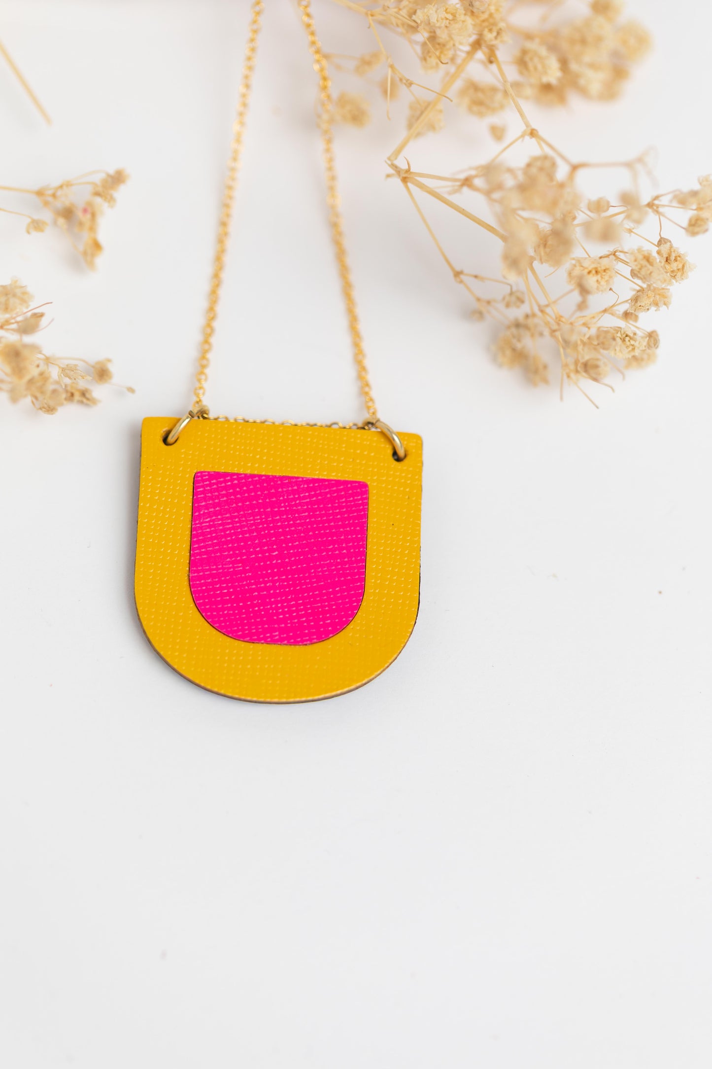 Curve Necklace Neon Yellow and Pink