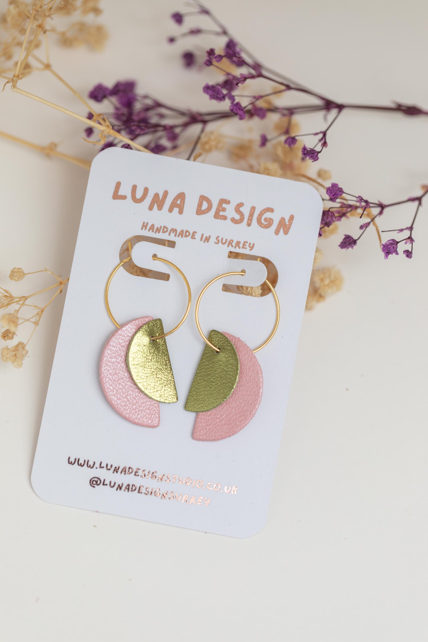 Half Moon Hoops - Gold Plated - Green and Pink