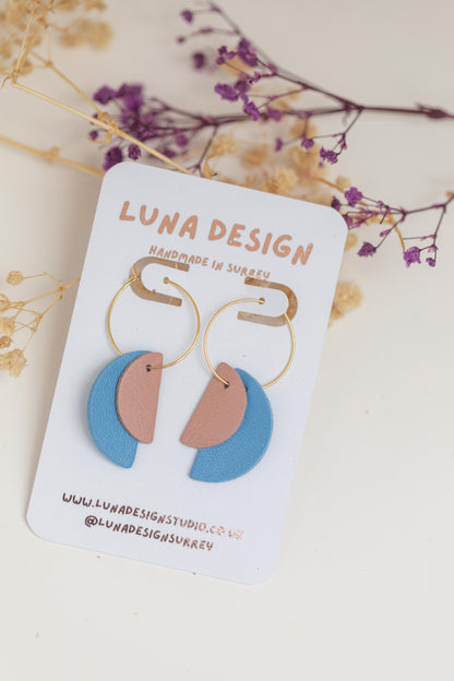 Half Moon Hoops - Gold Plated - Blue and Nude