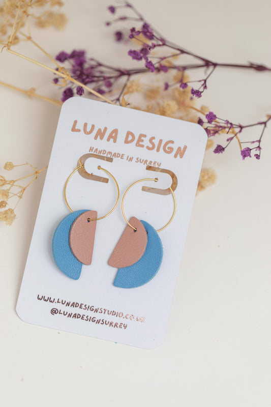Half Moon Hoops - Gold Plated - Blue and Nude
