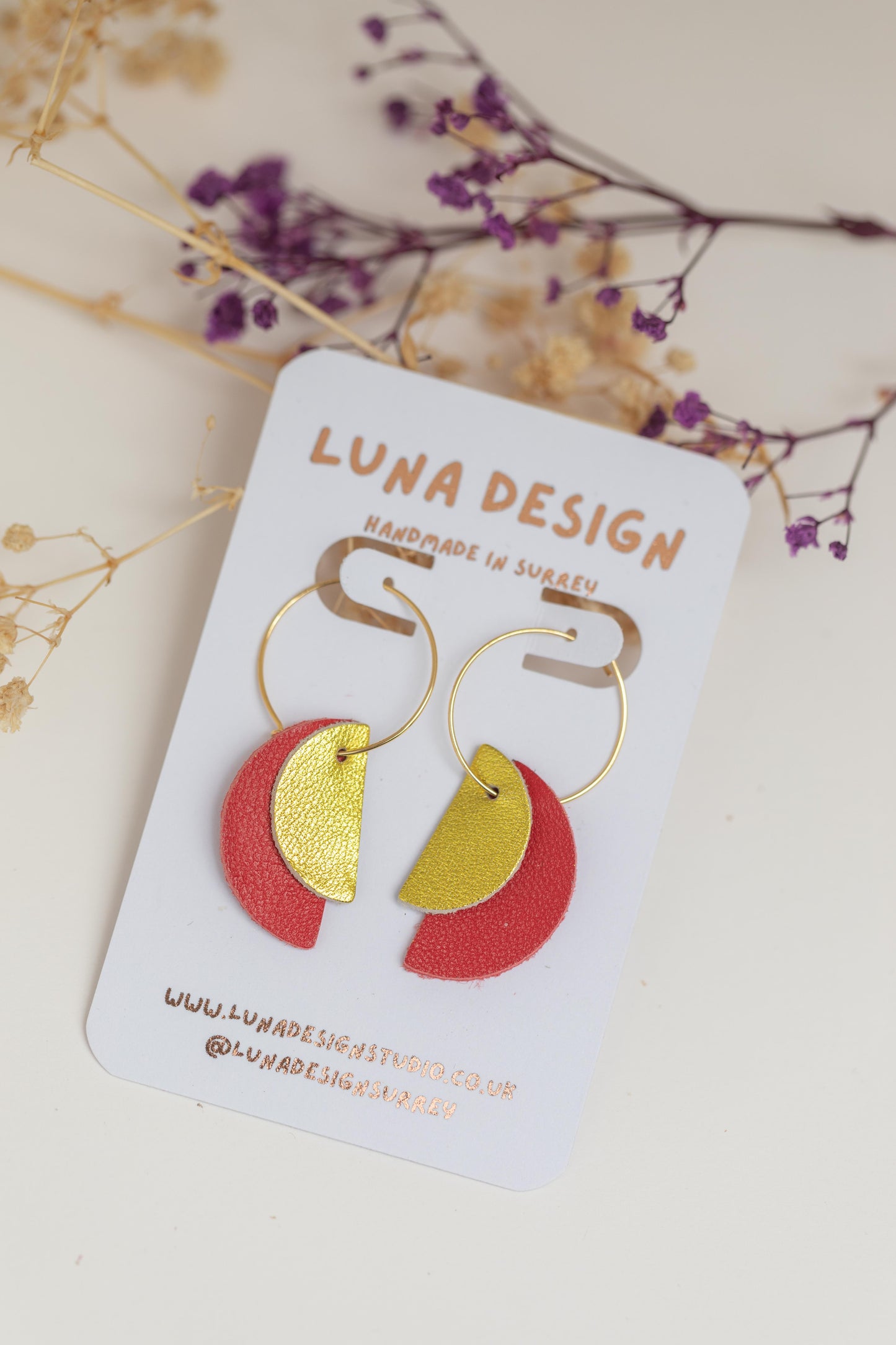Half Moon Hoops - Gold Plated - Red and Gold