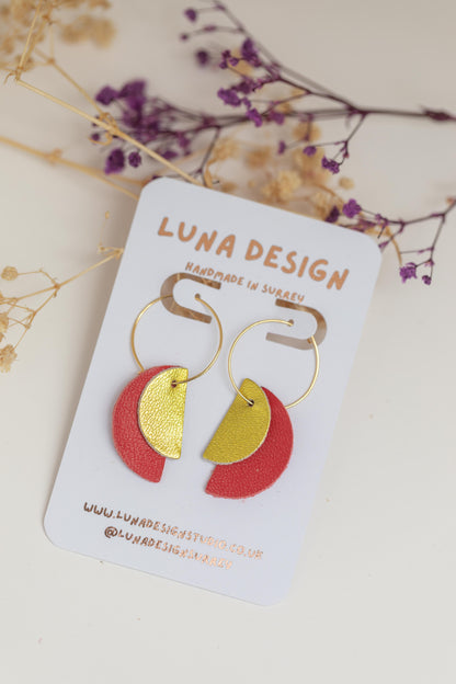 Half Moon Hoops - Gold Plated - Red and Gold