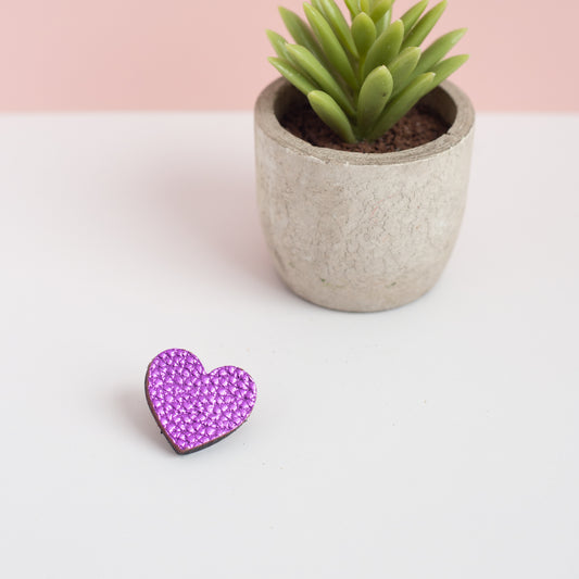 Heart Brooch Purple Metallic
