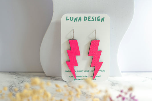 Large Leather Lighting Bolts Neon Pink