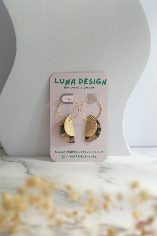 Gold Plated Half Moon Hoops - Gold and Leopard