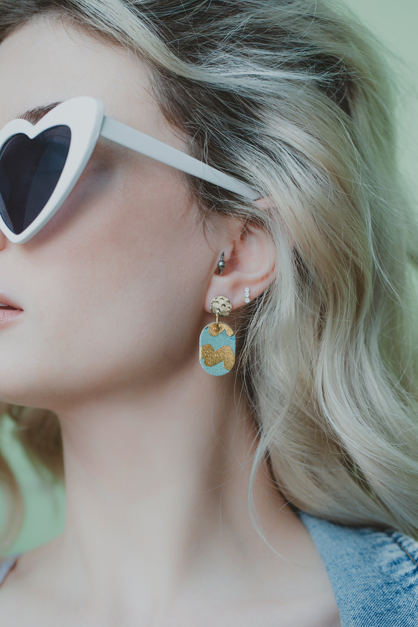 Gold Drop Studs - Aurora Swirl