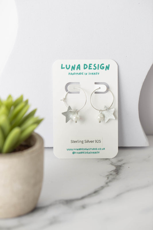 Celestial Charm Hoops - Sterling Silver - Luna Mist