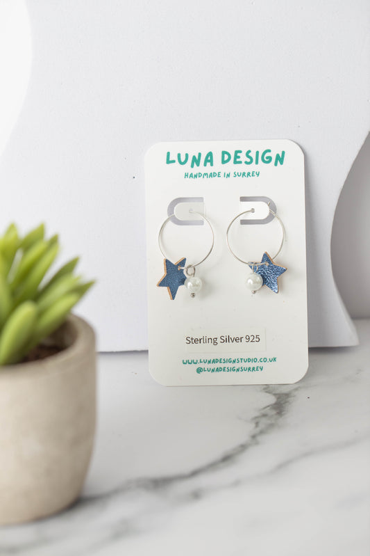 Celestial Charm Hoops - Sterling Silver - Mystic Blue