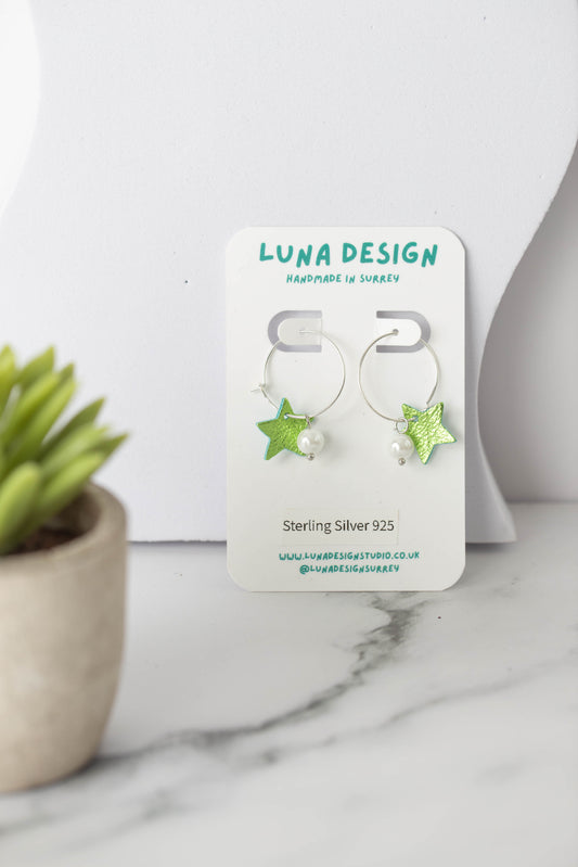 Celestial Charm Hoops - Sterling Silver - Lime Pie