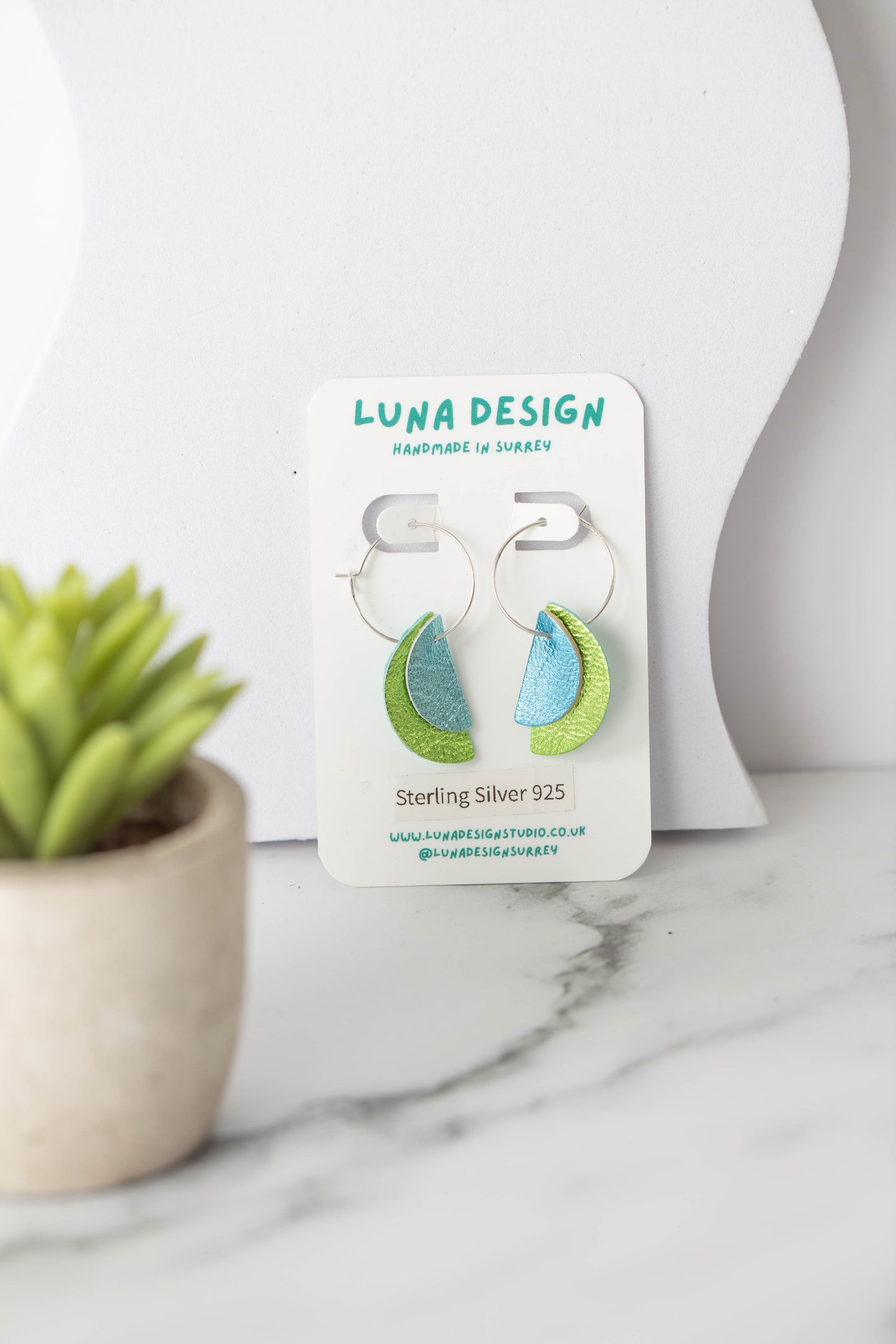 Half Moon Hoops - Sterling Silver - Green and Blue