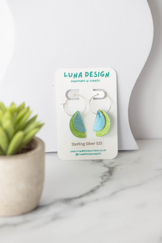 Half Moon Hoops - Sterling Silver - Green and Blue