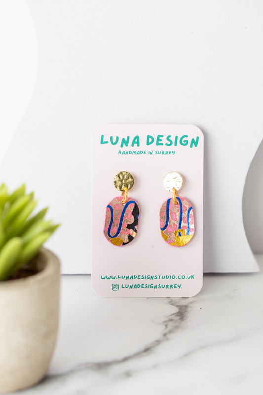 Gold Drop Studs - Aurora Swirl