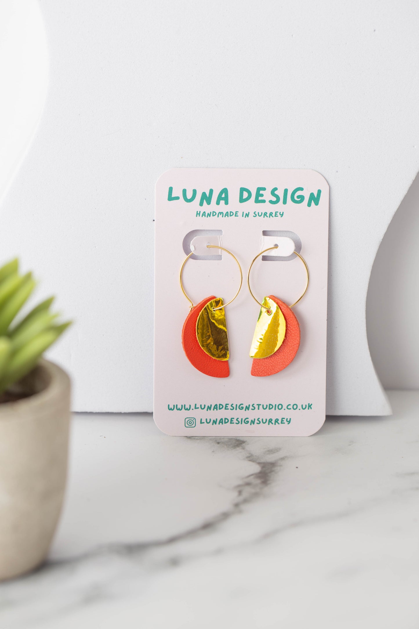 Half Moon Hoops -Gold Plated - Orange and Iridescent Gold