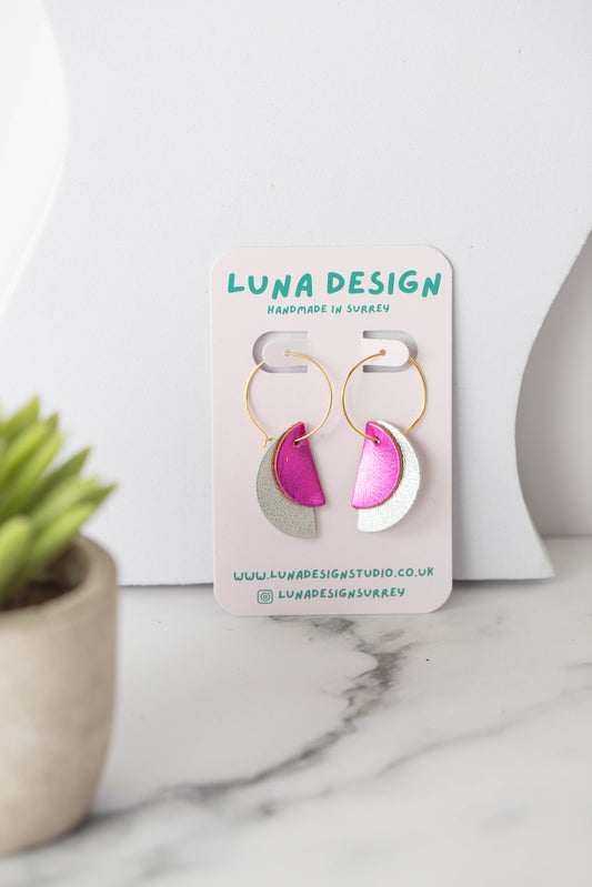 Half Moon Hoops - Sterling Silver - Pink and Silver
