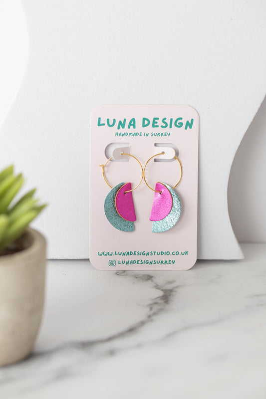 Half Moon Hoops - Sterling Silver - Blue and Pink