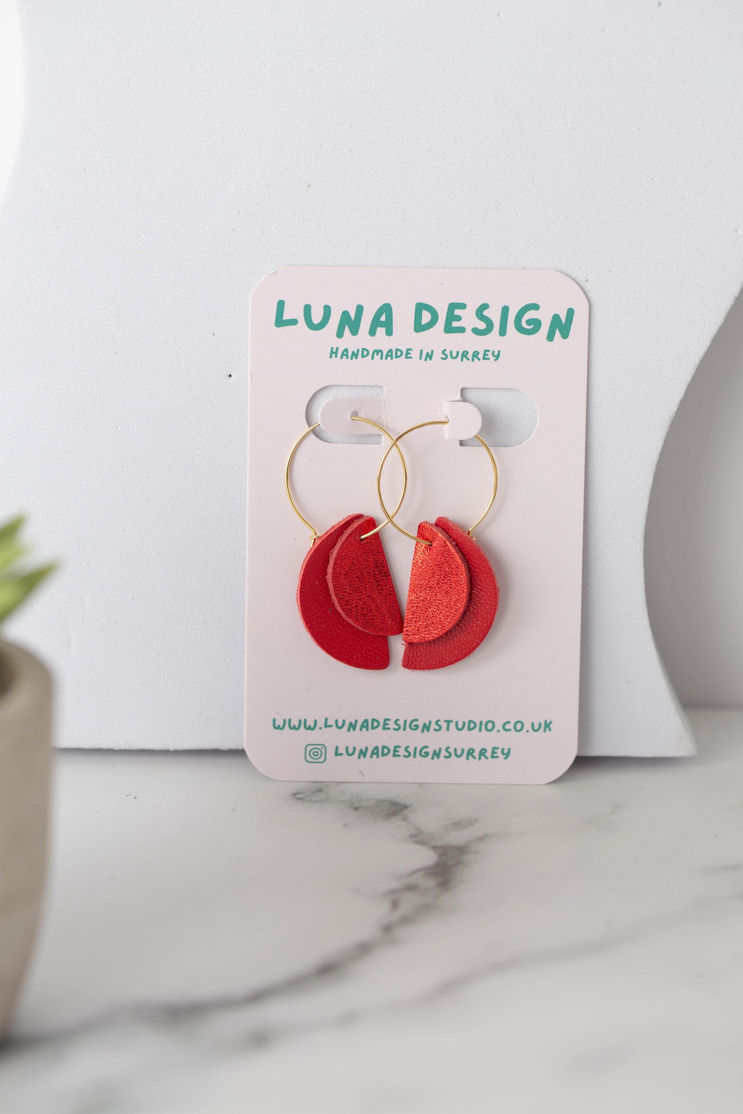 Half Moon Hoops -Gold Plated - Ruby Red