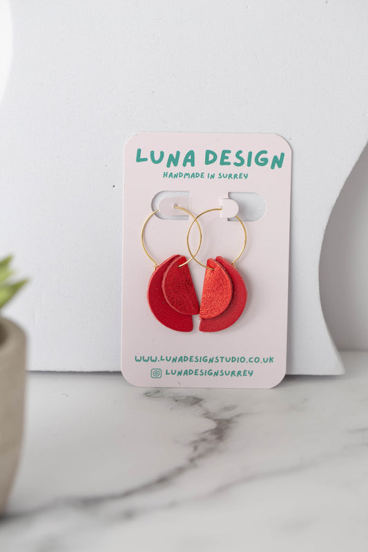 Half Moon Hoops -Gold Plated - Ruby Red
