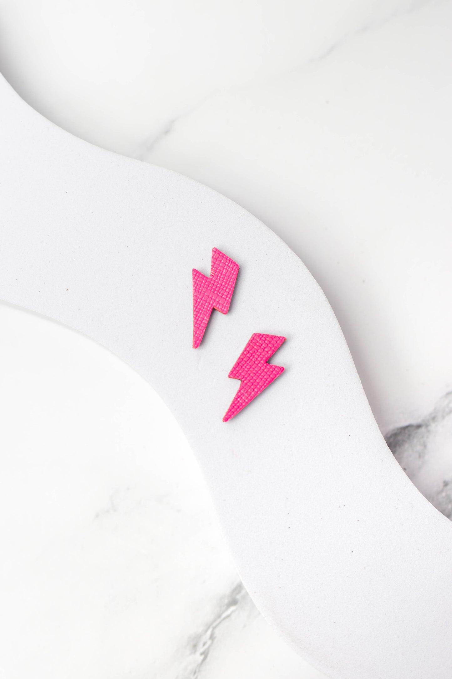 Small Lightning Bolt Studs | Neon Pink