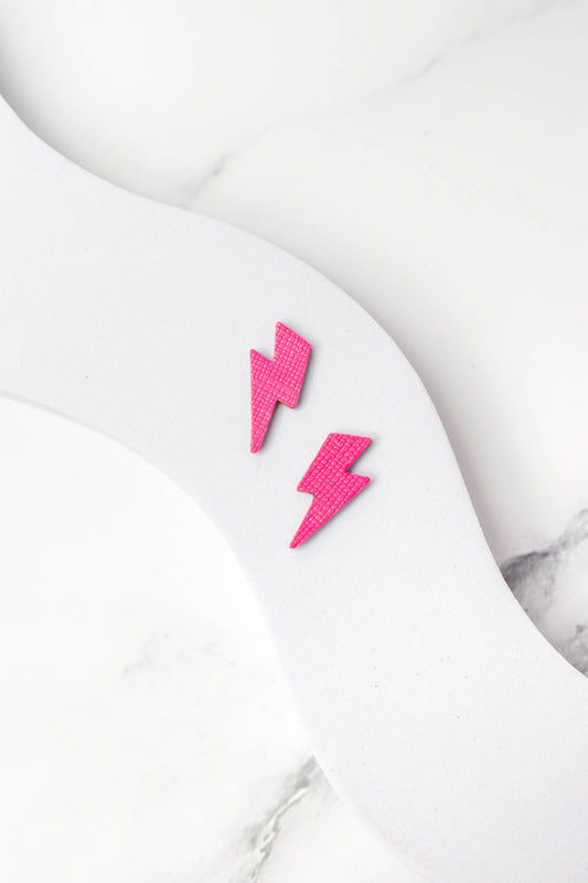 Small Lightning Bolt Studs | Neon Pink