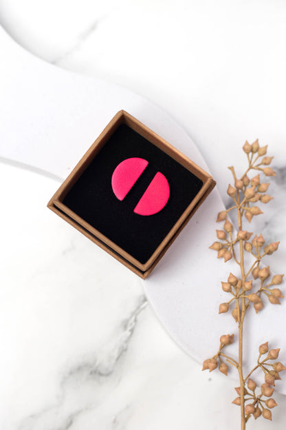 Half Moon Stud Earrings | Neon Pink