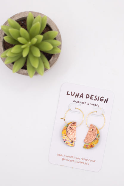 Half Moon Hoops - Gold Plated - Gold Speckle and Rose Gold