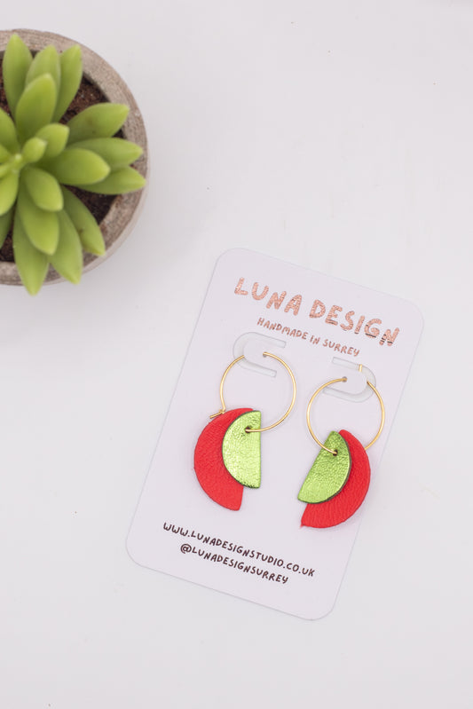 Half Moon Hoops - Gold Plated - Red and Green
