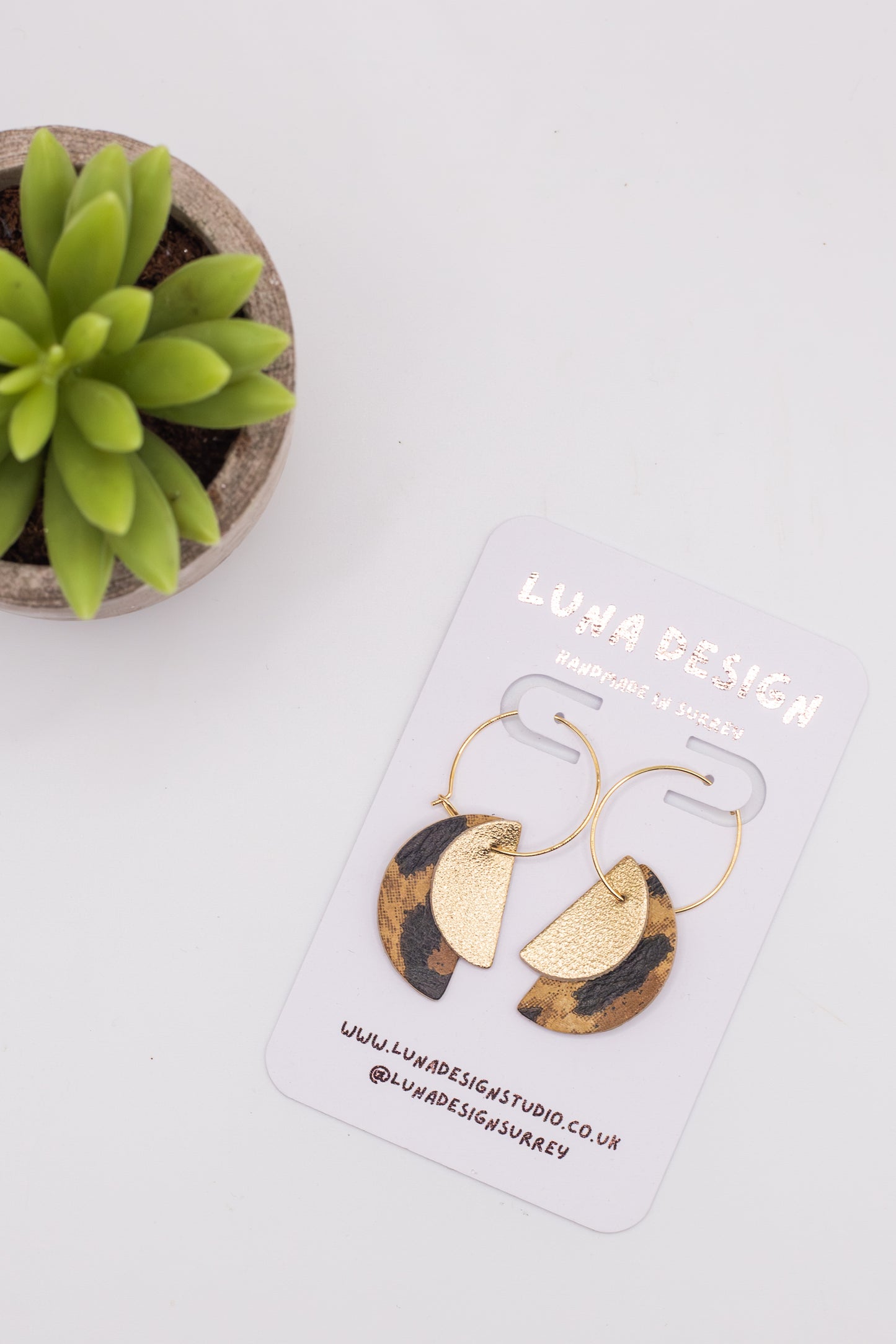 Half Moon Hoops -Gold Plated - Leopard and Gold