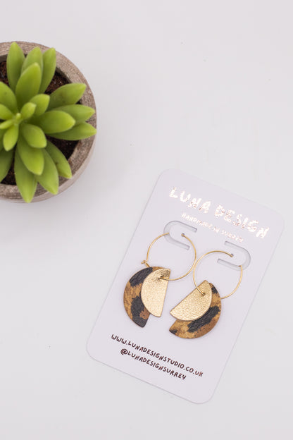 Half Moon Hoops -Gold Plated - Leopard and Gold