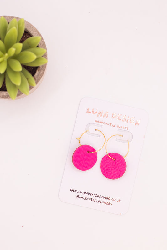 Large Circle Hoops - Gold Plated - Neon Pink