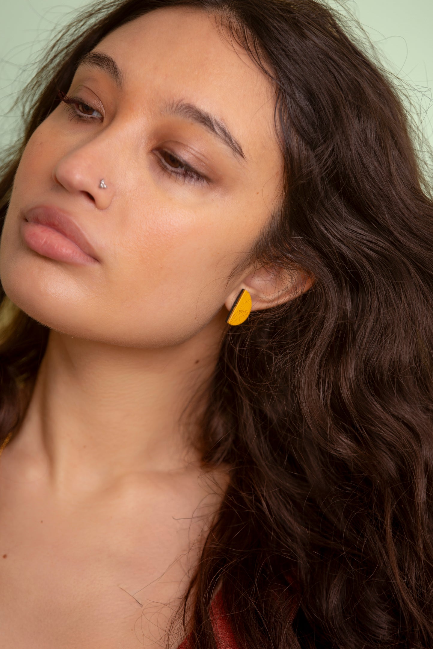 Half Moon Stud Earrings | Mustard Yellow Texture