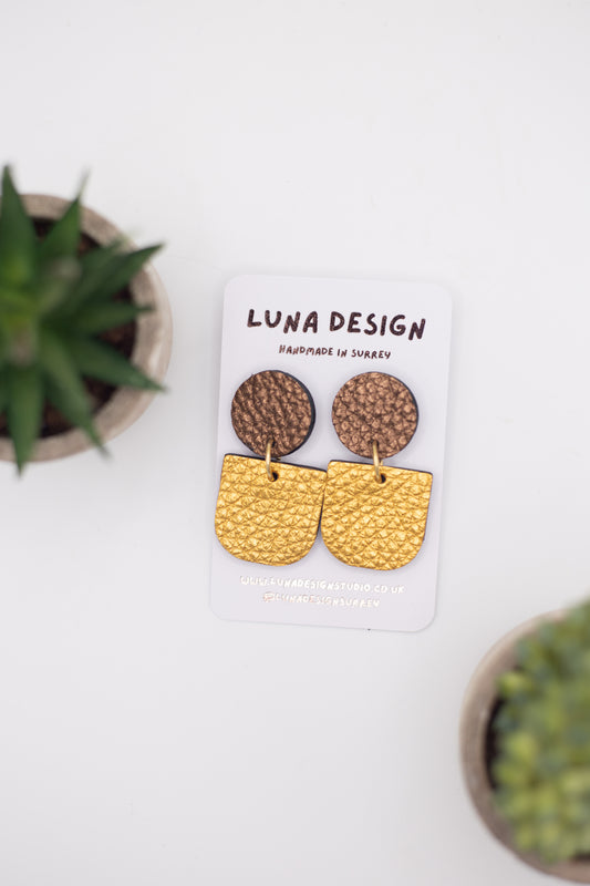 Curve Drop Statement Earrings- Bronze and Gold