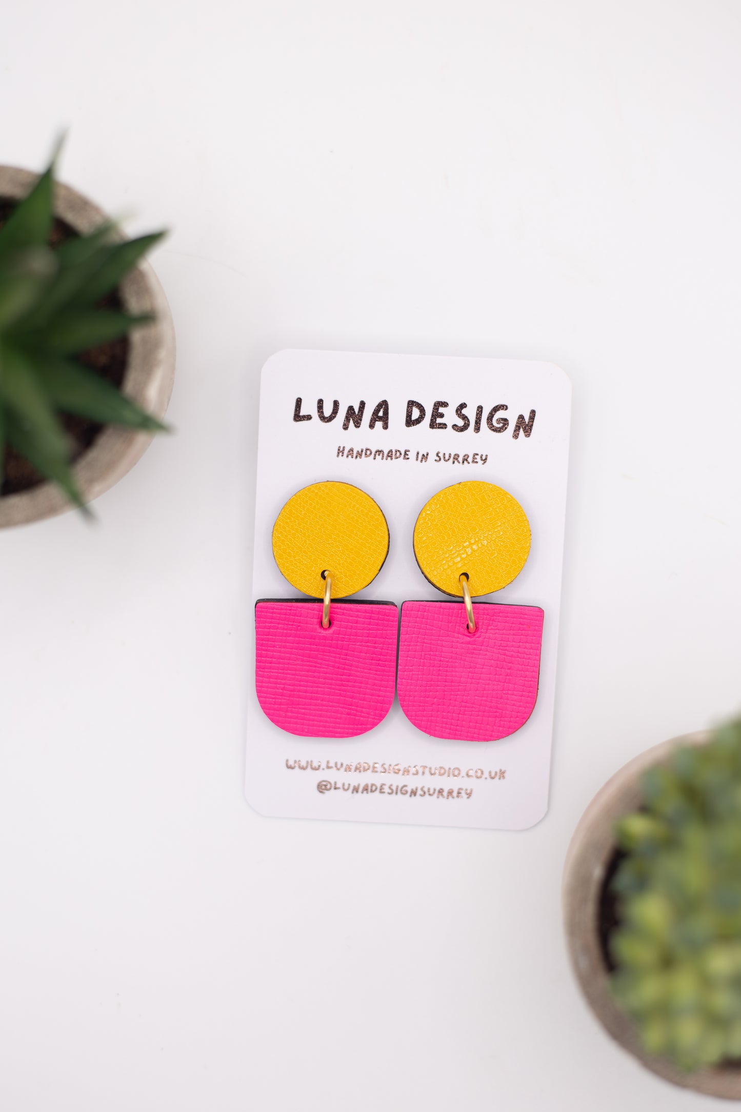 Curve Drop Statement Earrings- Neon Pink and Yellow