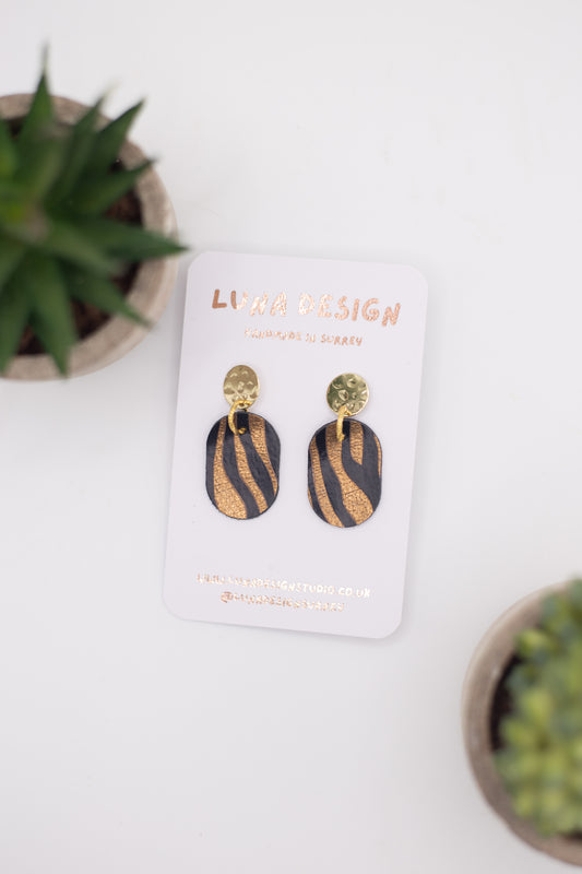 Gold Drop Studs - Midnight Zebra