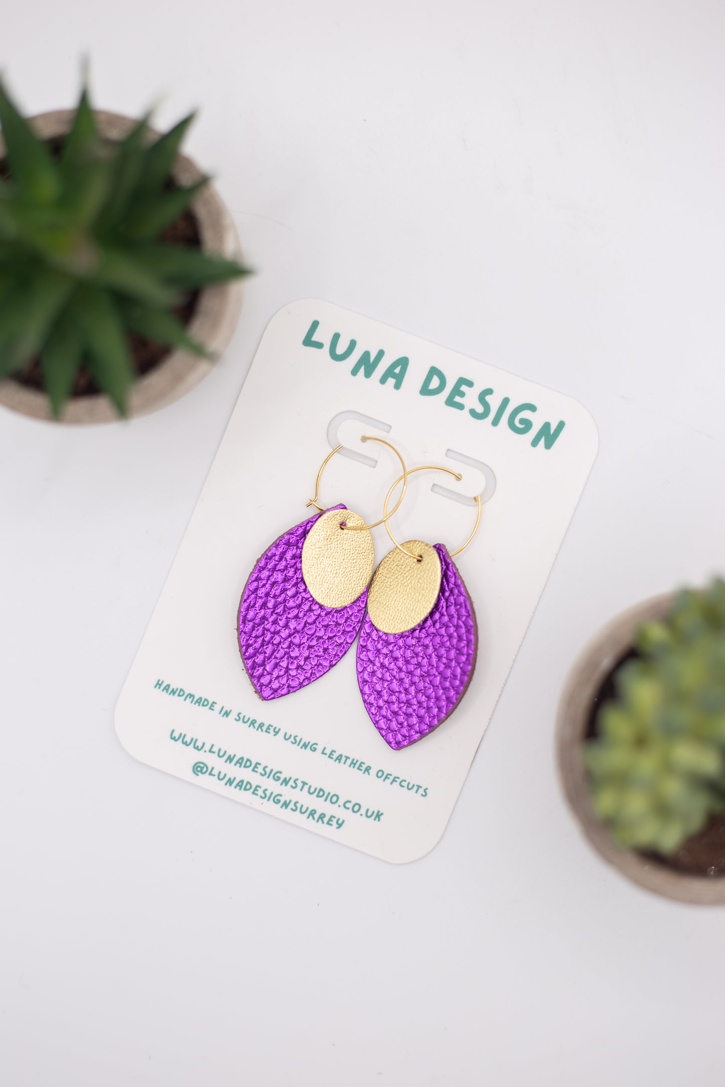 Feather Hoops- Metallic Purple