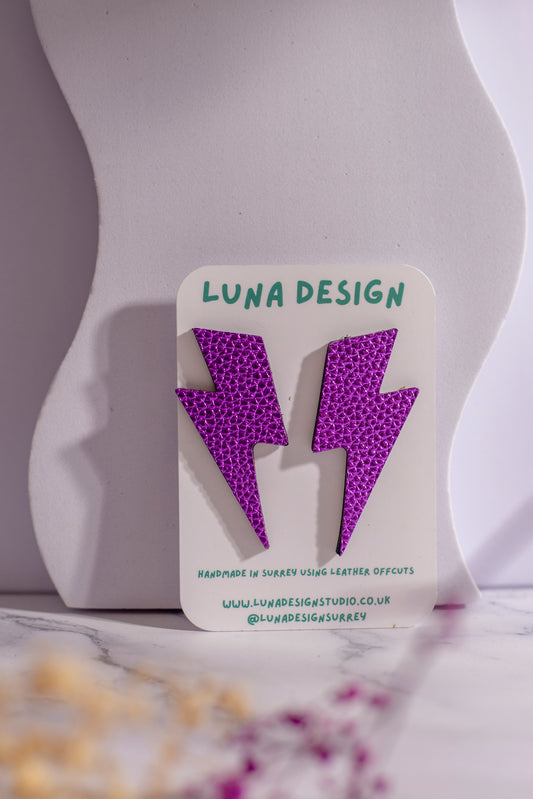 XL Lightning Bolt Studs Metallic Purple