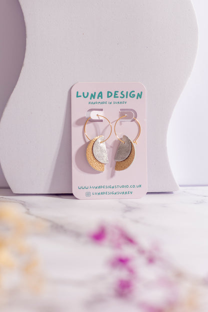 Gold Plated Half Moon Hoops - Gold and Silver