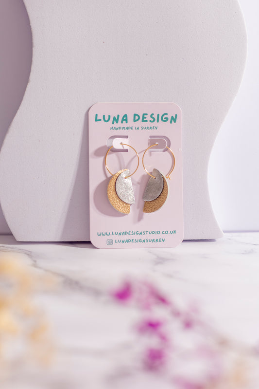 Gold Plated Half Moon Hoops - Gold and Silver