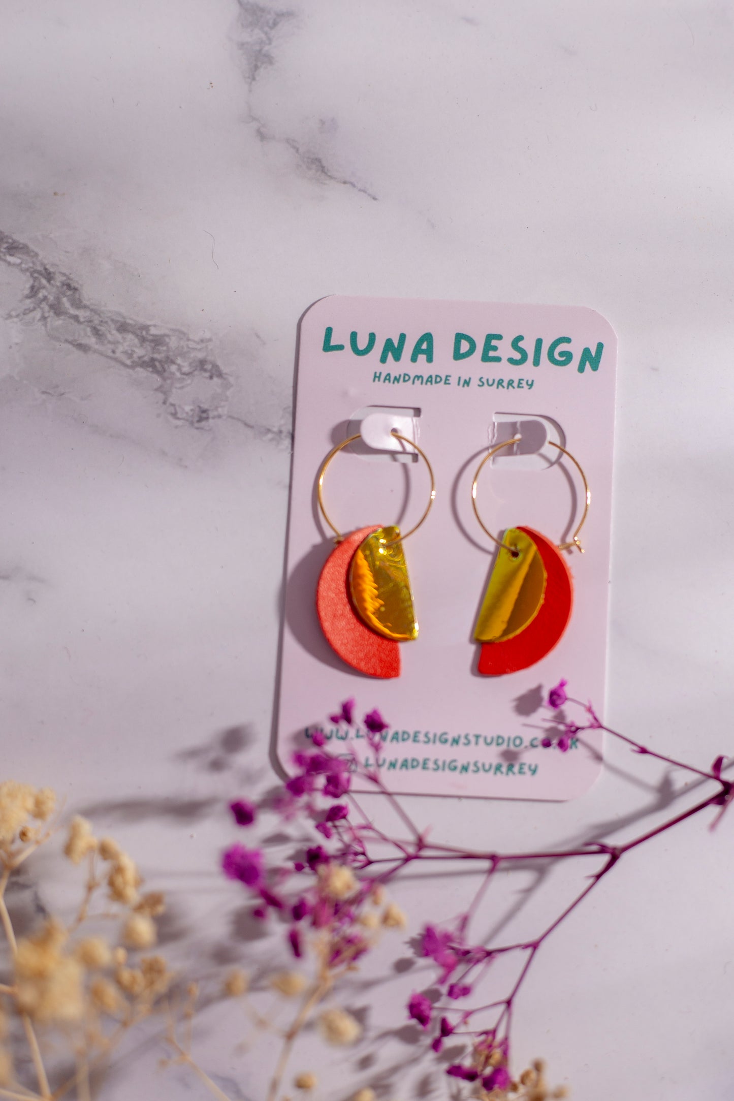 Gold Plated Half Moon Hoops - Orange and Gold Iridescent